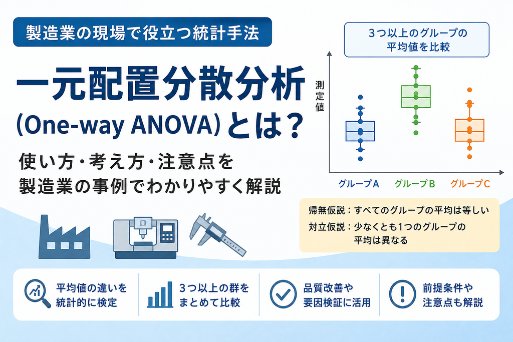 一元配置分散分析の考え方を解説するイメージ