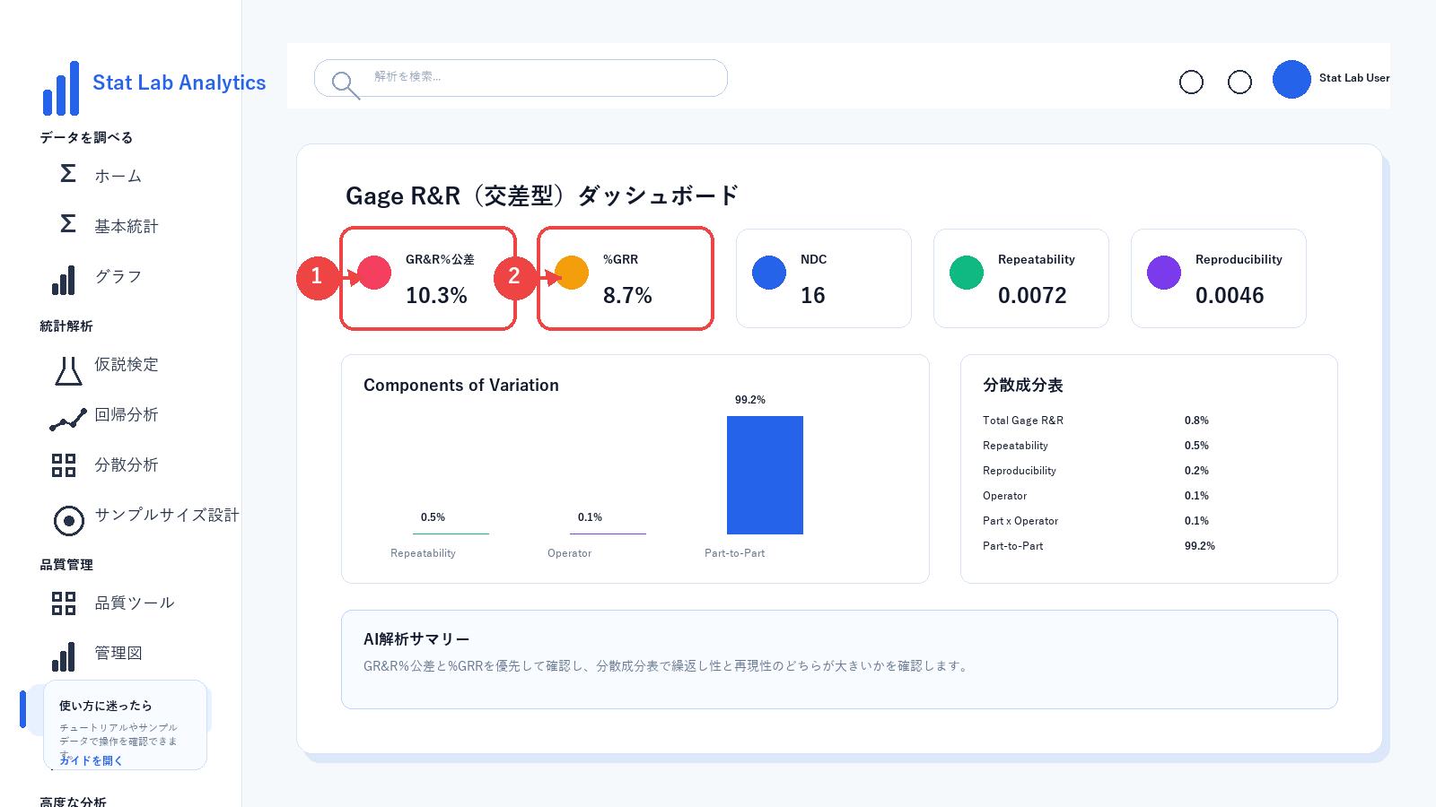 Gage R&R解析結果ダッシュボード