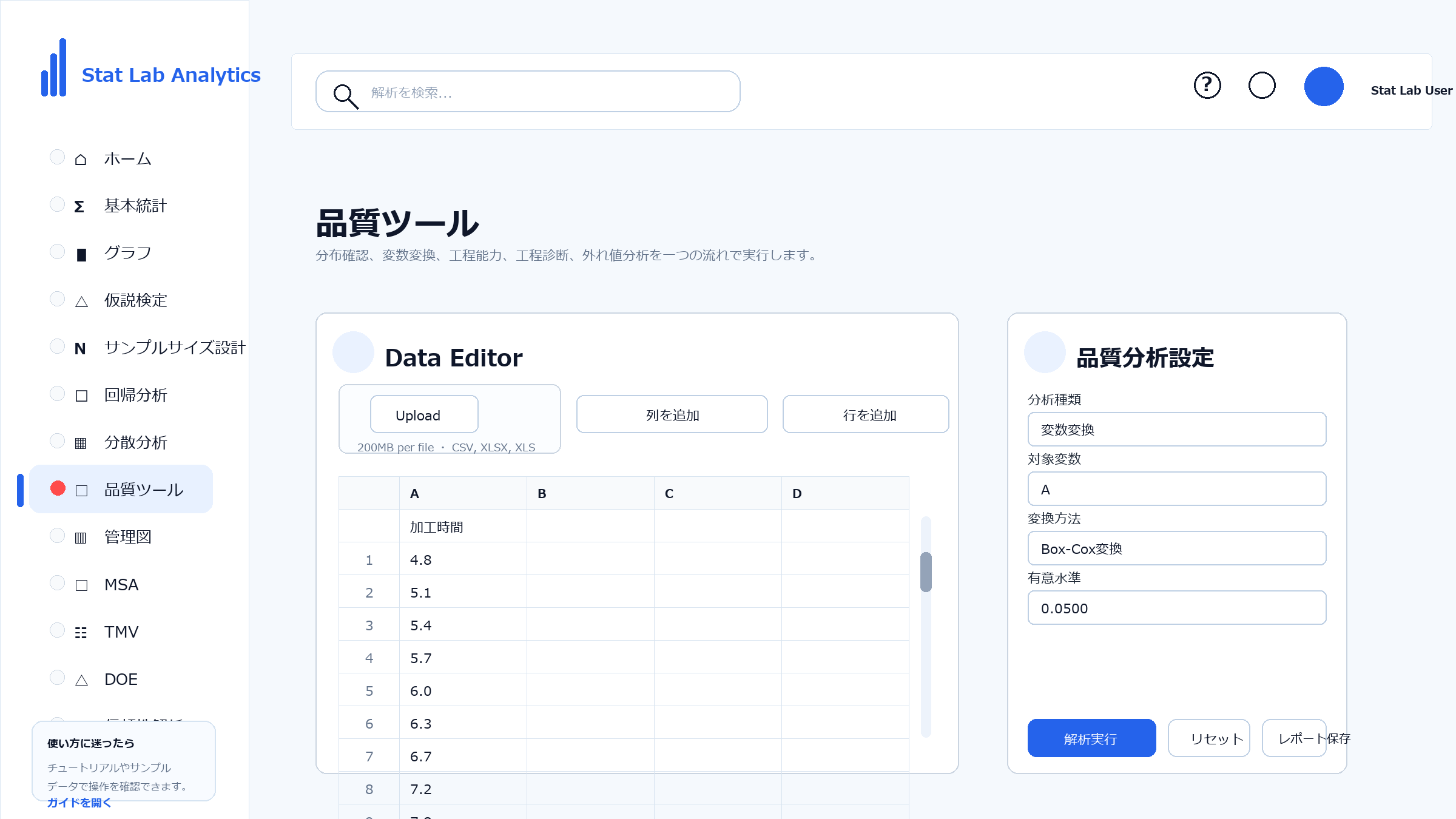 Stat Lab Analyticsを開いた画面