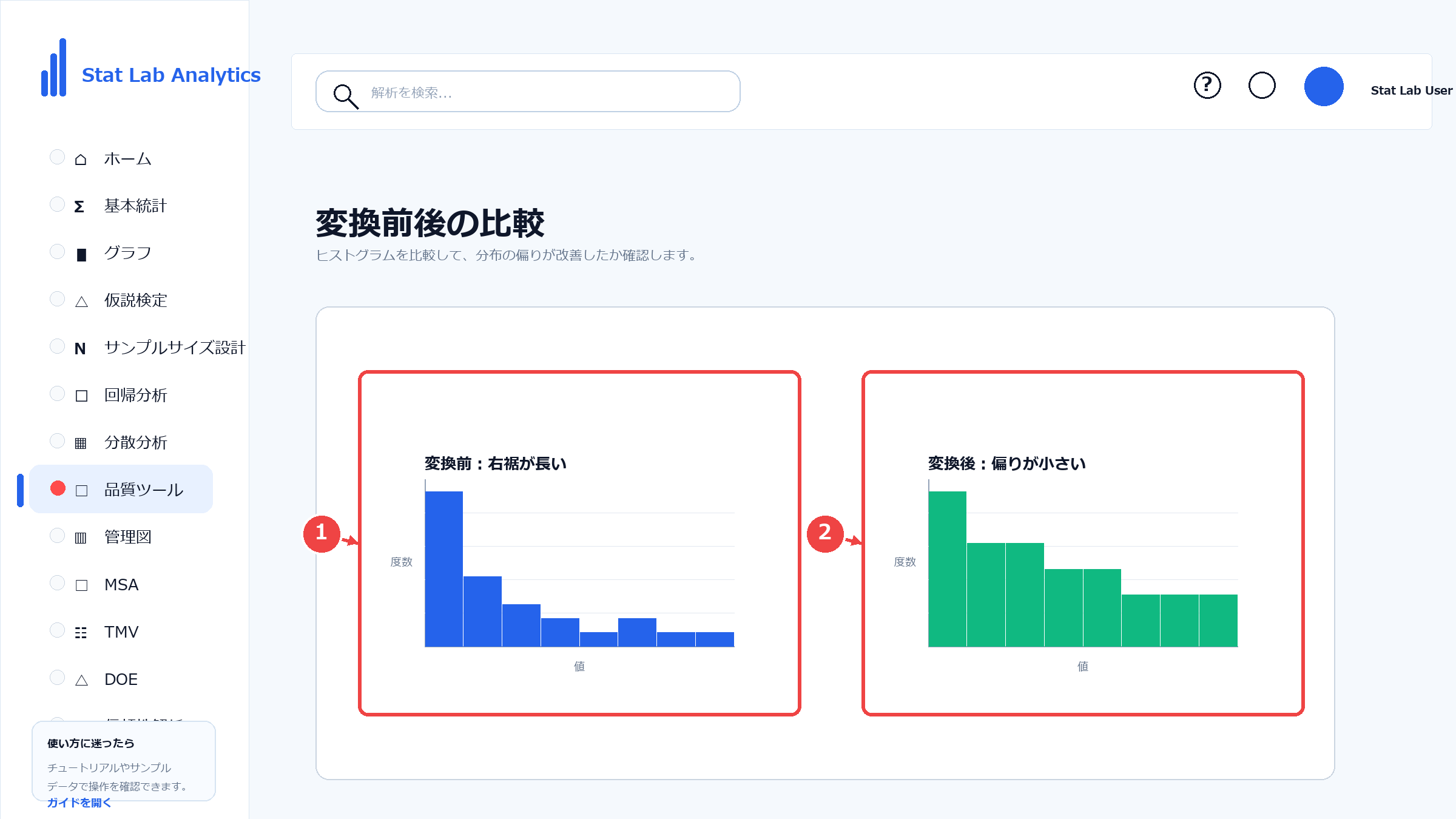 変数変換の結果ダッシュボード