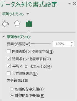MicrosoftサポートのExcel箱ひげ図の系列オプション設定画面